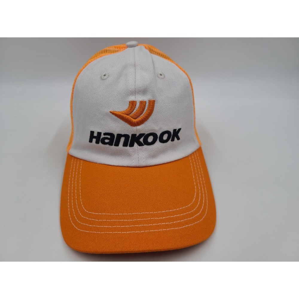 Hankook Tires Mesh Trucker Strapback Adjustable Hat Cap Racing Men White Orange